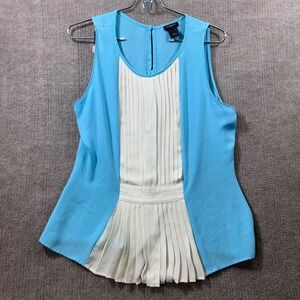Ann Taylor Sleeveless Pleated Front Tank Top Blue White Size 6